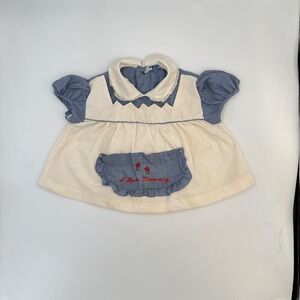Vtg Baby Dress‎ "I Love Mommy" – Puff Sleeves, Embroidered Pocket (3-6M) FLAWED